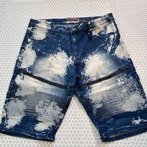 NWOT Albrand GS-115 Moto Denim Shorts Edgy Grunge Tye Die.  Size 38W